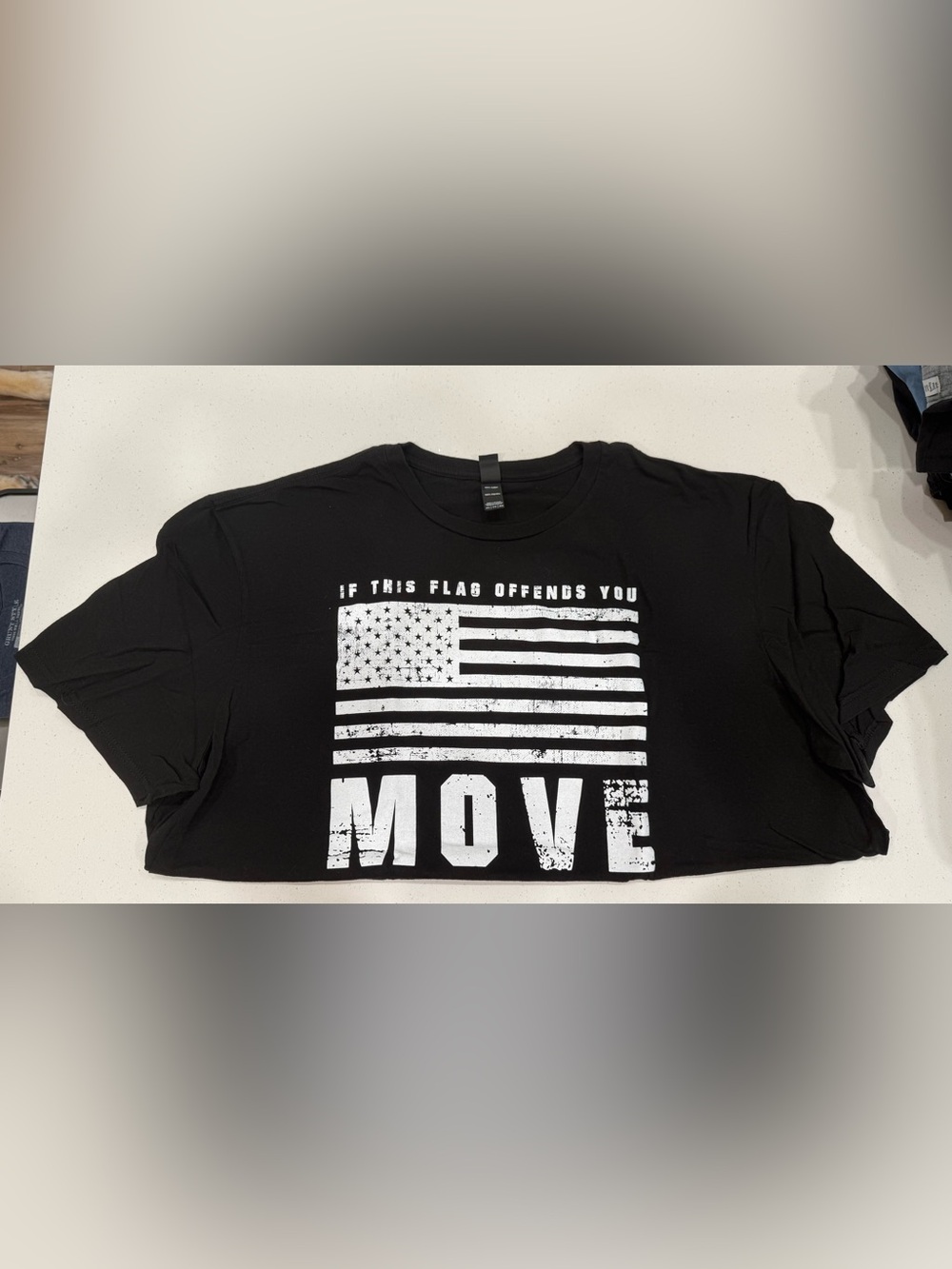 Men's Black Short-Sleeve Graphic Tee with White Flag Print